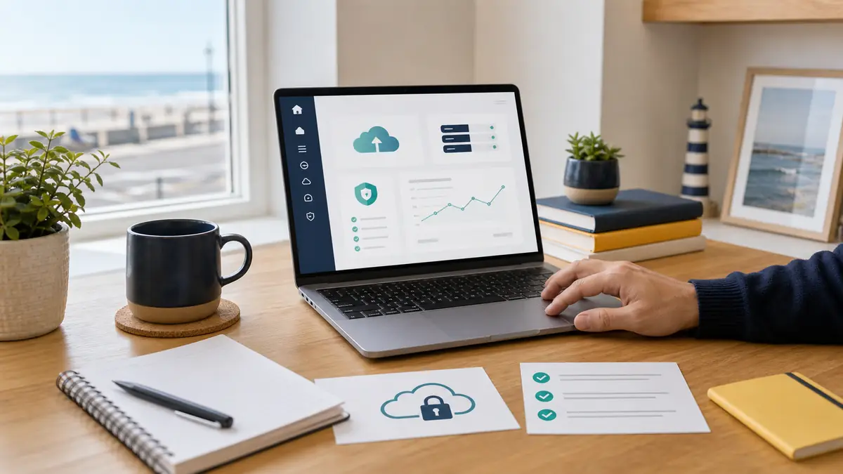 Laptop showing a simple website hosting dashboard